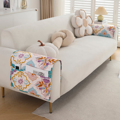 Polyester 2 Pcs Printed Quilted Sofa Armrest Cover, Quatrefoil Multicolor