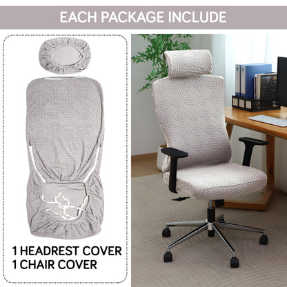 Office Chair Cover with Headrest (High-Back) – 170 GSM Stretch Jacquard – Washable, Anti-Slip Fit for Ergonomic Mesh Office Chairs, Taupe Brown