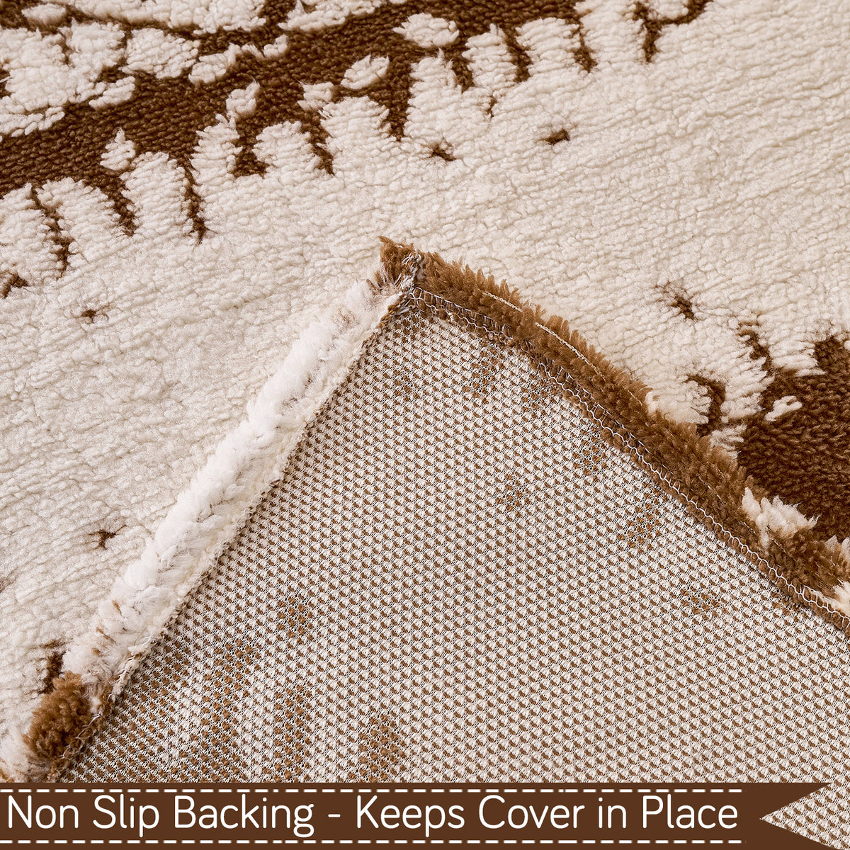 Buy Desert Brown colour Luxury Wavy Plush Sofa Throw with Non-Slip Backing | HOKIPO