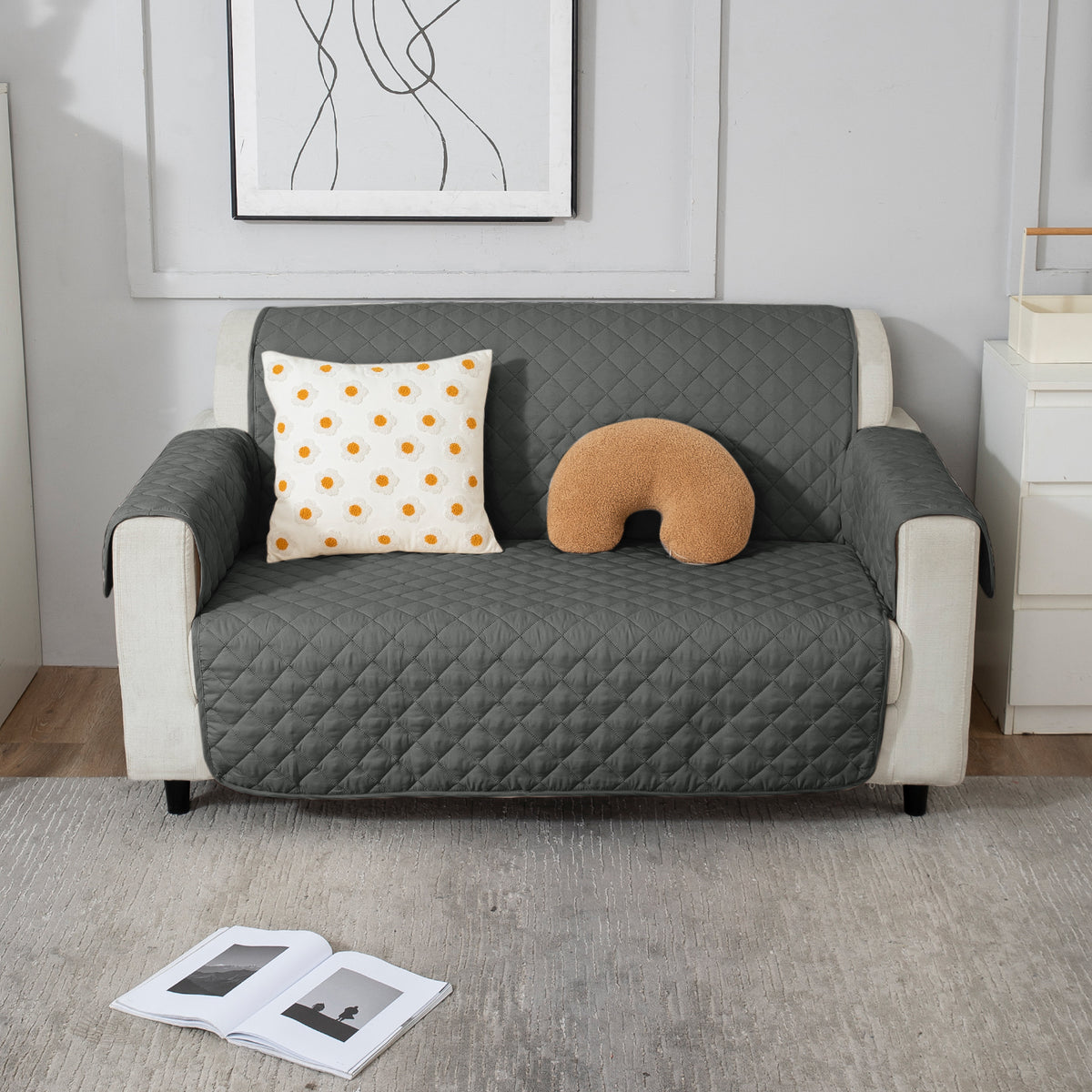 Anchor Grey quilted sofe ke cover for 2 seater