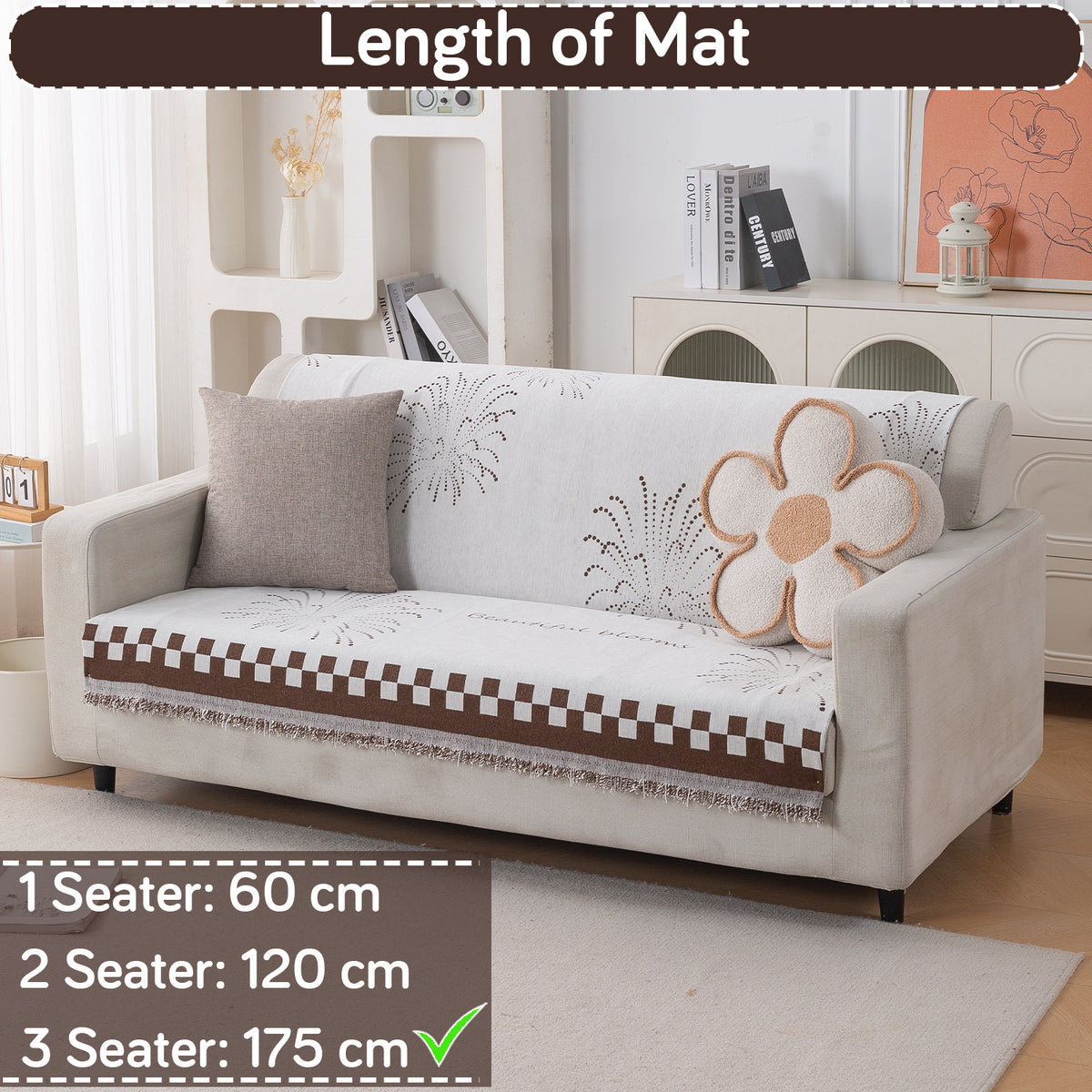 Premium 320 GSM Chenille Sofa Cover 'Serene Abode Series', Brown Dot Burst