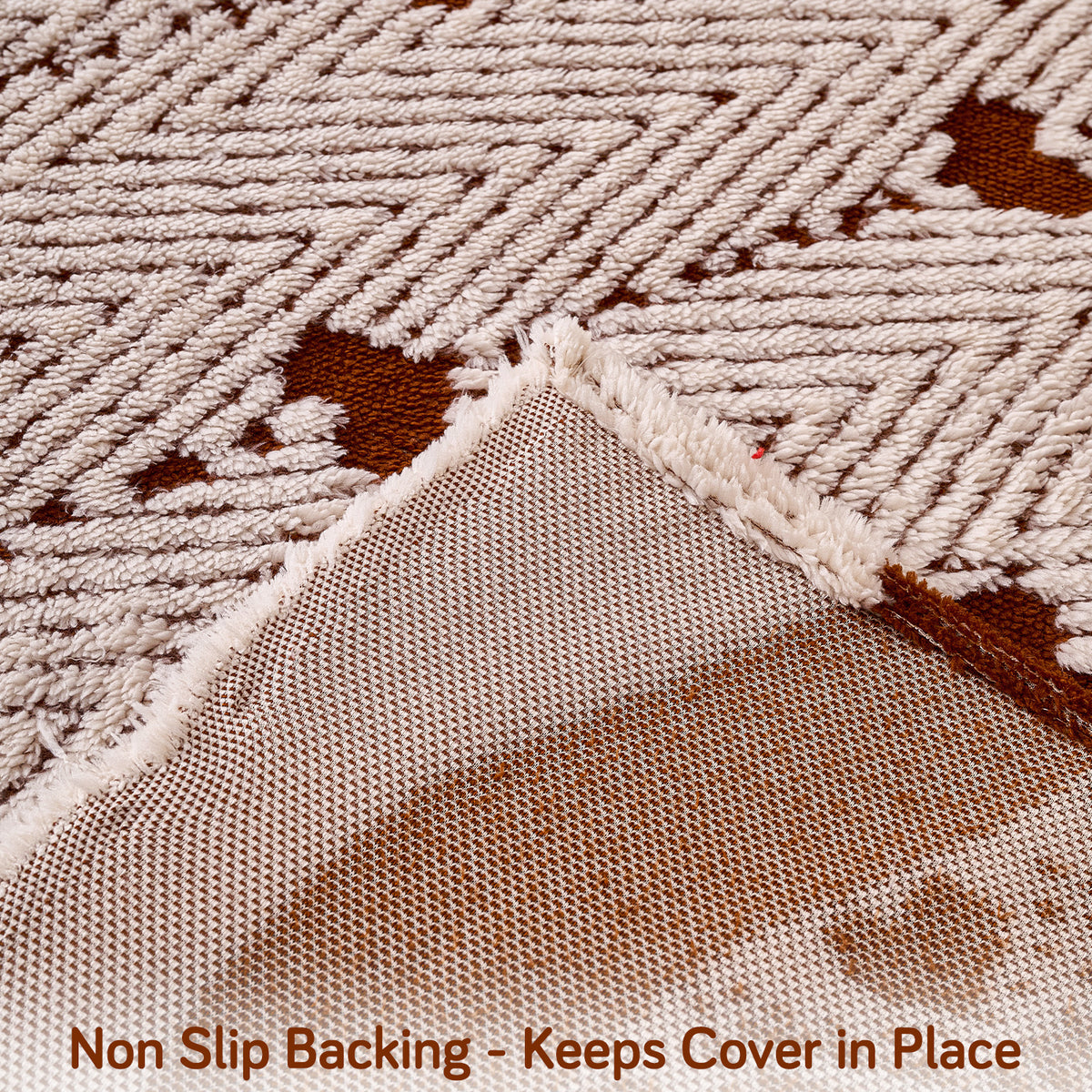 Buy Mocha Cream Colour Cozy Heart Series Luxury Plush Sofa Throw with Non-slip Backing | HOKIPO