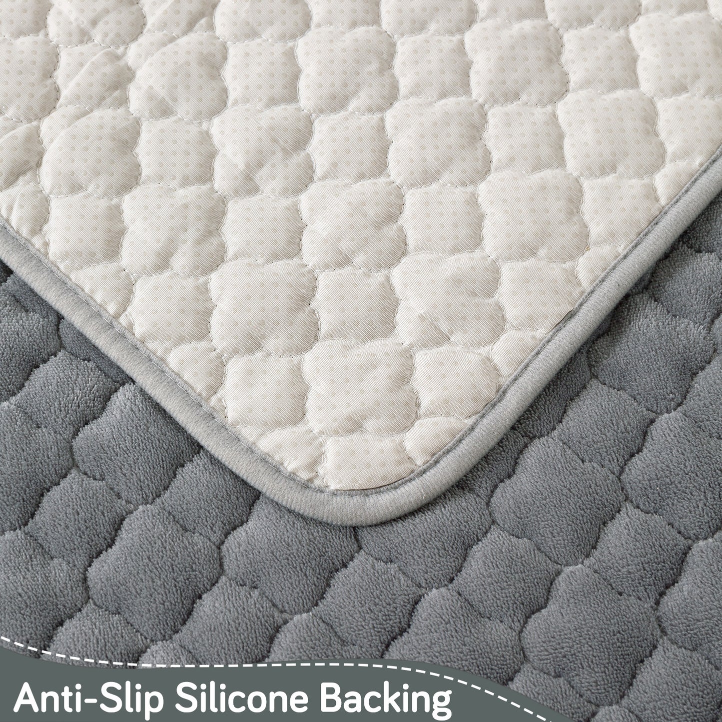 Diamond Plush Pebble Quilted Sofa Cover Mat, Grey