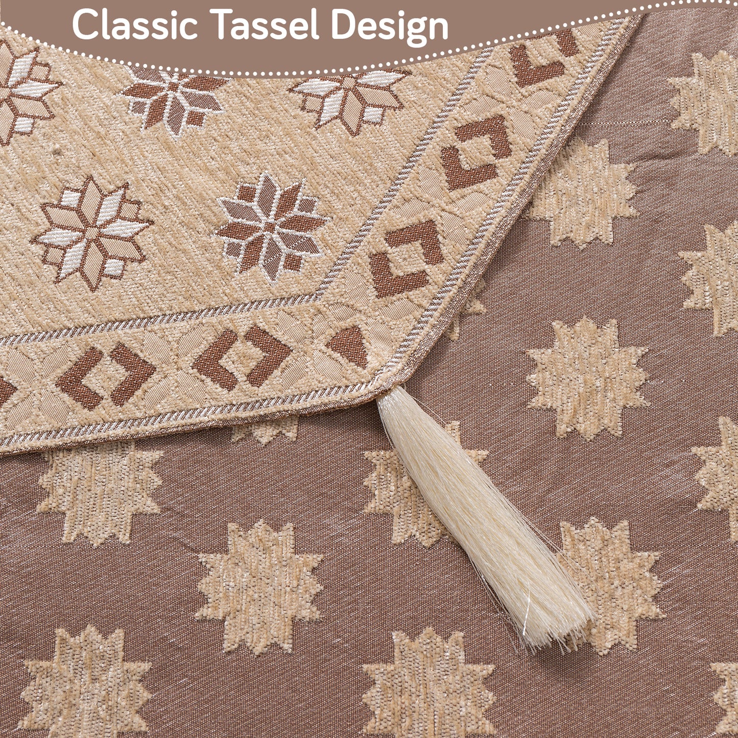 Heritage Weave Premium Jacquard Sofa Cover Set with Tassels - Sandy Beige