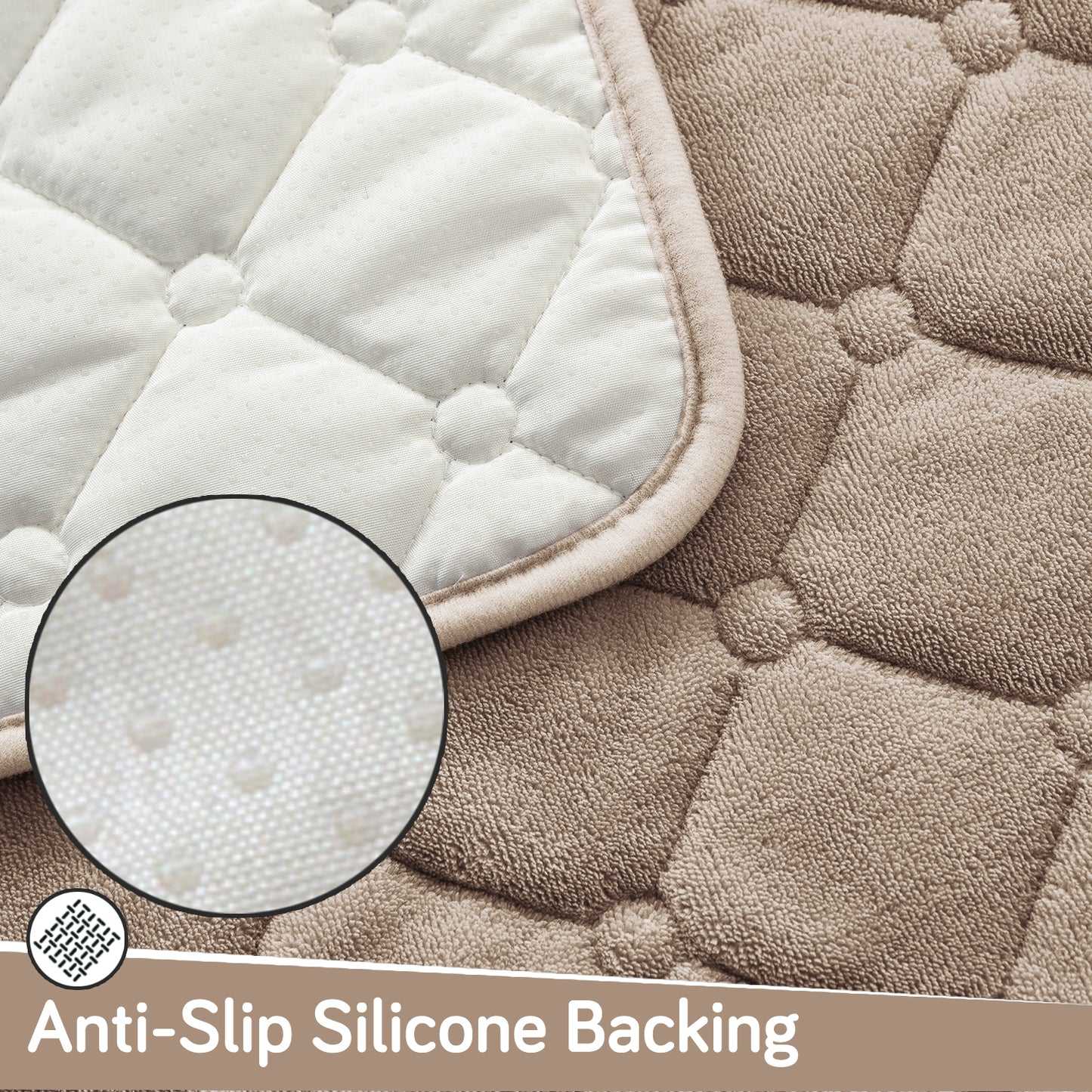 Diamond Tuft Plush Sofa Cover Mat, Warm Taupe