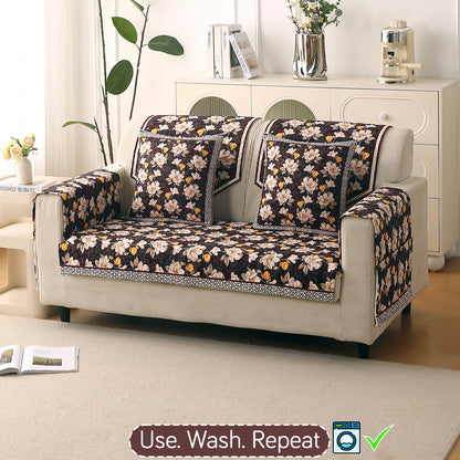 Florentina Series Printed Holland Velvet Sofa Mat - Camellia Brown