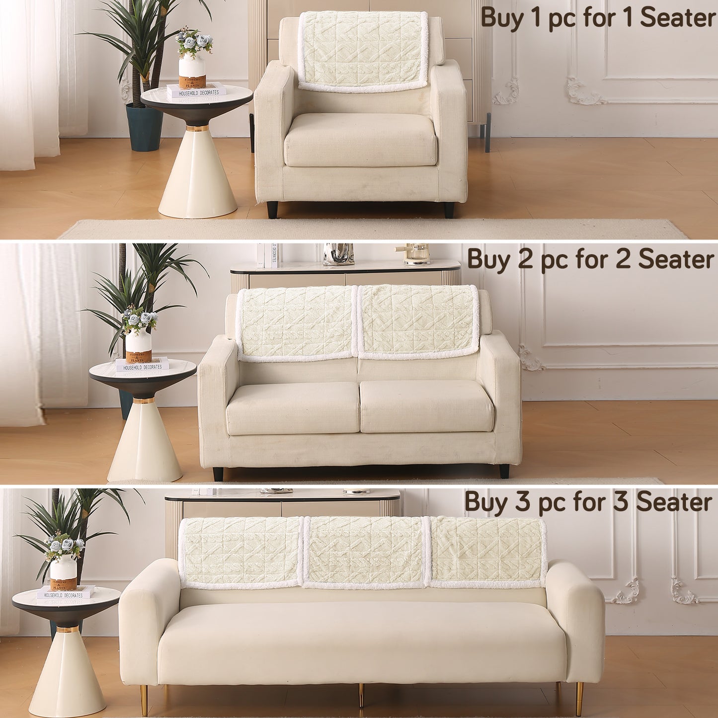 'Italian Caelora' Luxury Jacquard Plush Anti-Slip Sofa Cover Mat - Pearl White