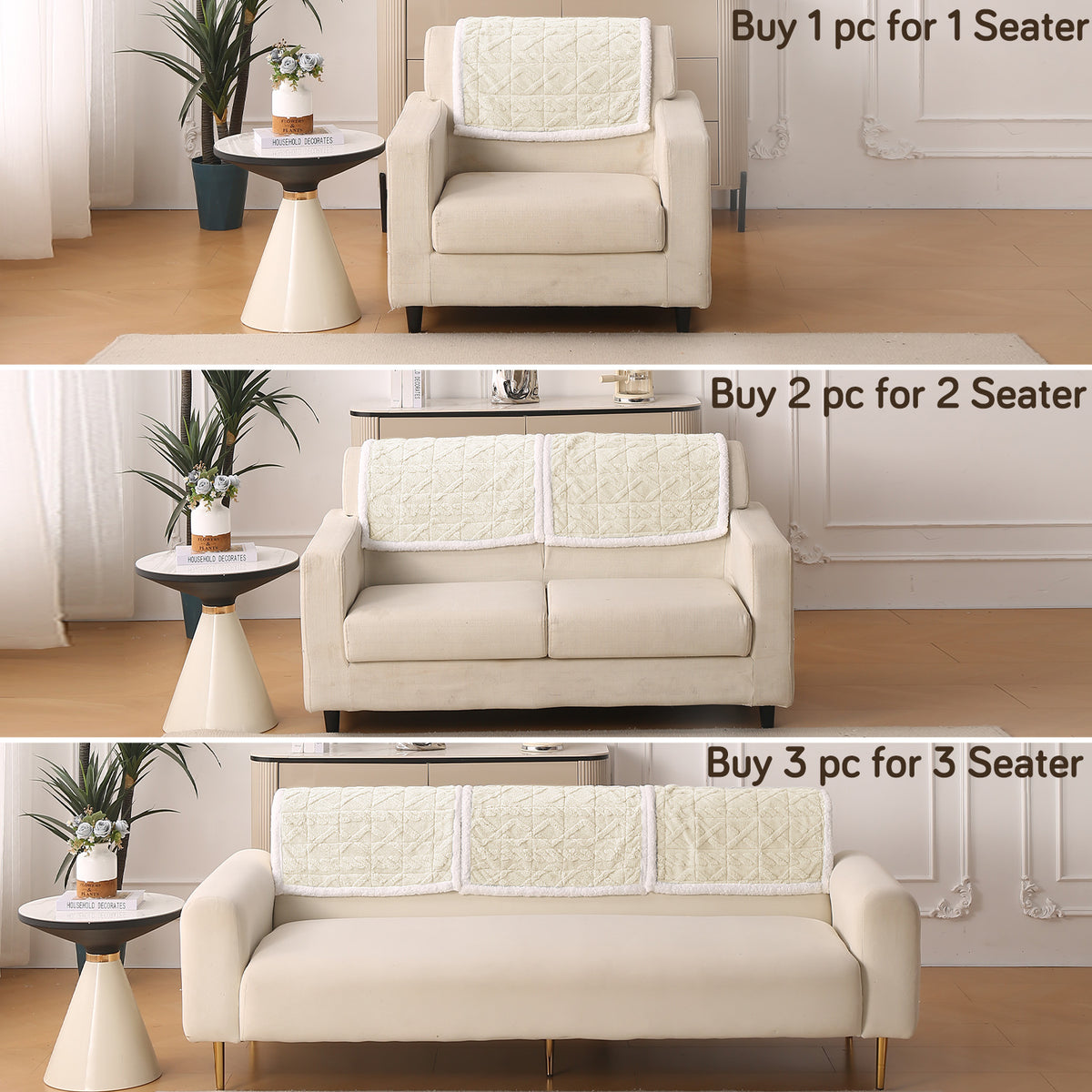 'Italian Caelora' Luxury Jacquard Plush Anti-Slip Sofa Cover Mat - Pearl White