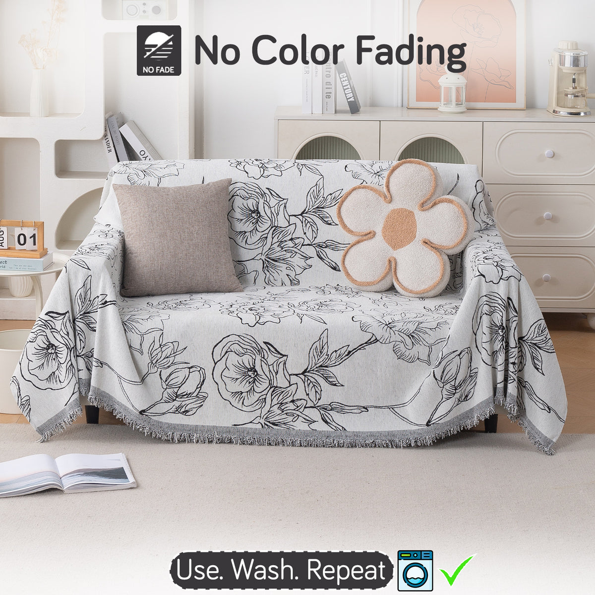 Buy White Rose Garden Serene Abode Chenille Two Seater Sofa Throw | HOKIPO
