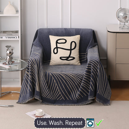 WaveLoom Collection Printed Chenille Sofa Cover Throw Blanket, Dark Grey