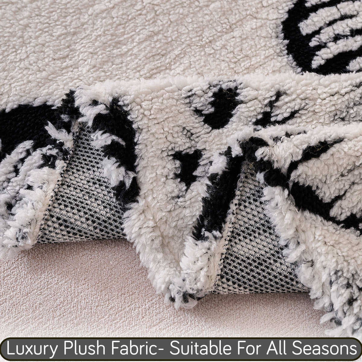 'Camellia Blossom Series' Luxury Plush Sofa Cover Throw, Ivory Blossom