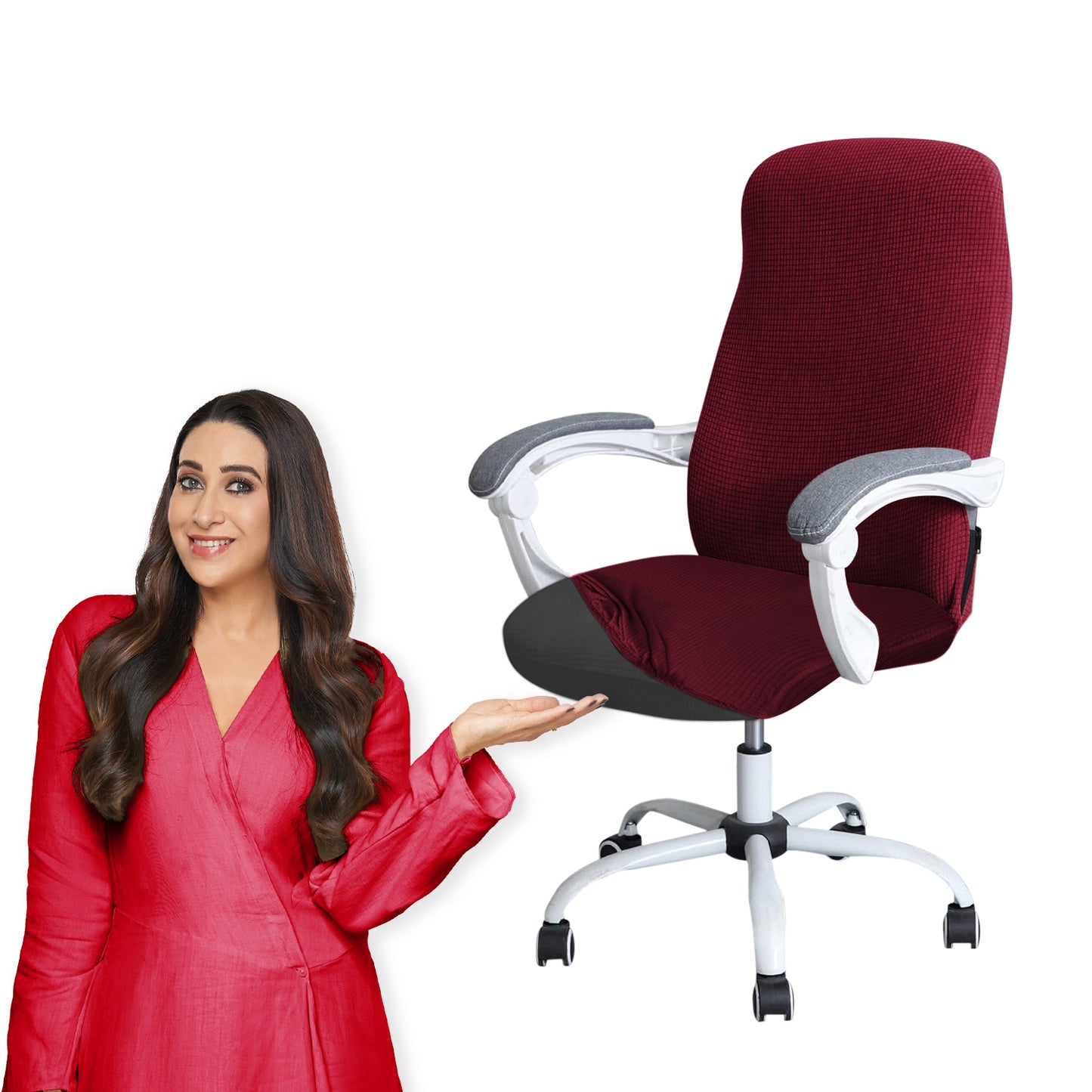 HOKIPO 140gsm Stretchable Office Chair Cover, Burgundy - Medium / Large