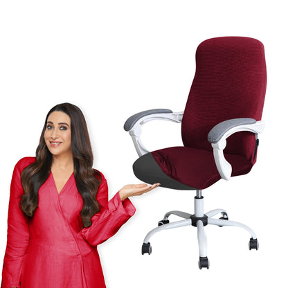 HOKIPO 140gsm Stretchable Office Chair Cover, Burgundy - Medium / Large