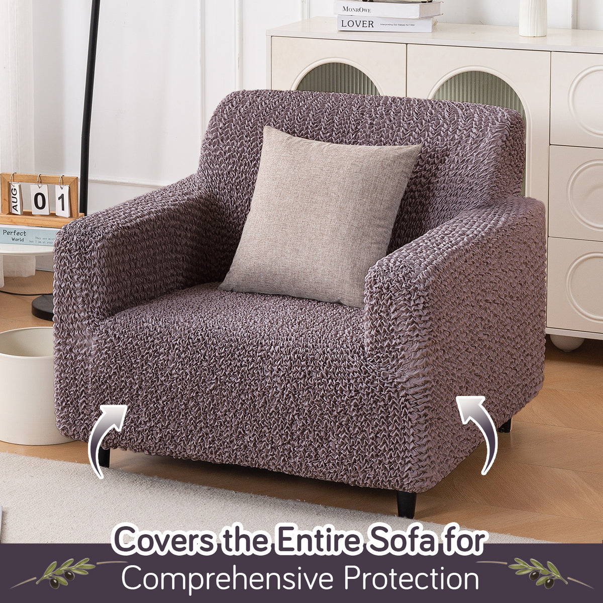 Italian Belissia Luxe Series' Super Stretchable Microfiber 1/2/3 Seater Sofa Cover, Plum Brown