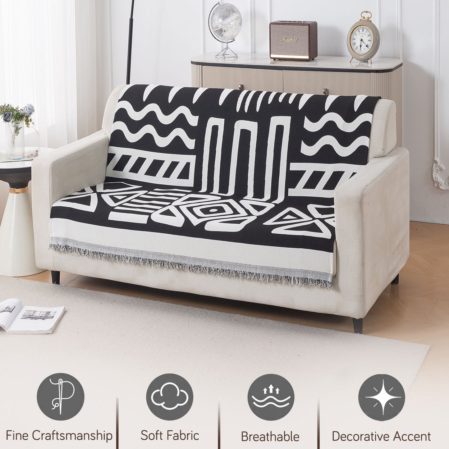 Urban Tribe Premium Chenille Fabric Sofa Cover, Black