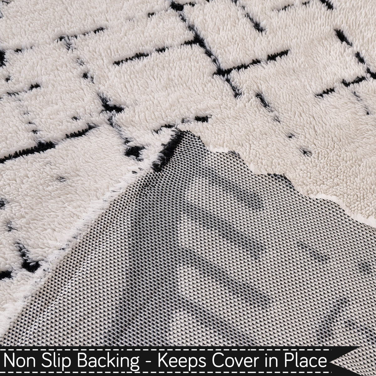 Buy Off-White Colour Supple Soft Wavy Plush Sofa Throw with Non-Slip Backing | HOKIPO
