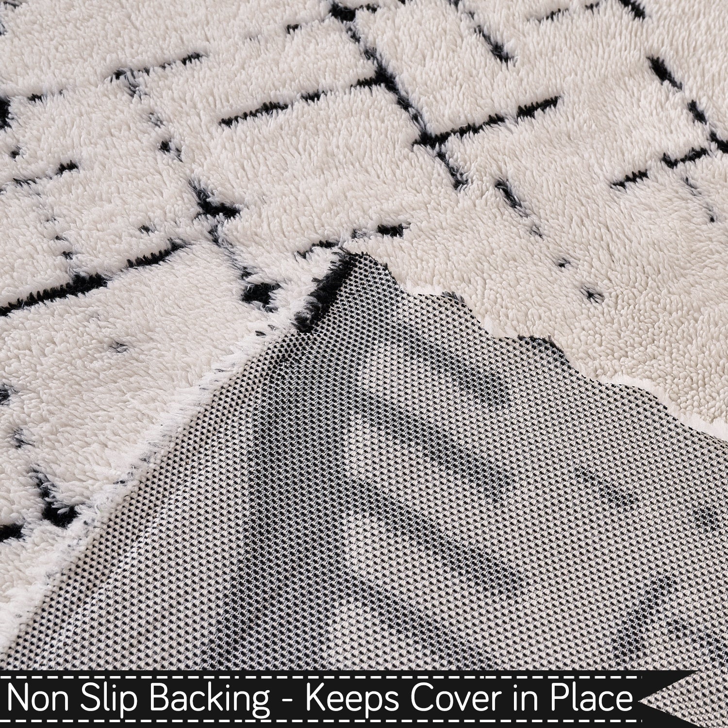 Buy Off-White Colour Supple Soft Wavy Plush Sofa Throw with Non-Slip Backing | HOKIPO