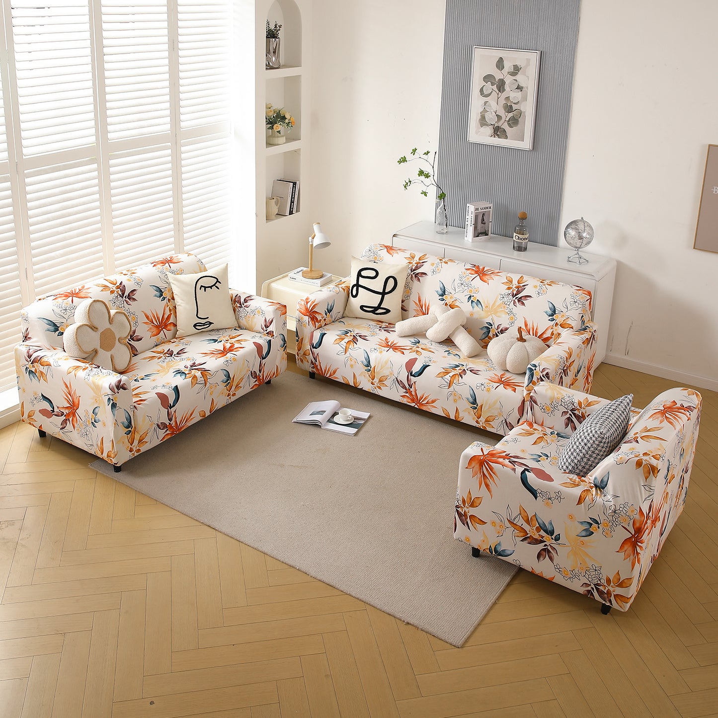 Premium Printed Velvet Sofa Cover 1/2/3 Seaters Fully Covered, Amber Serene Flora