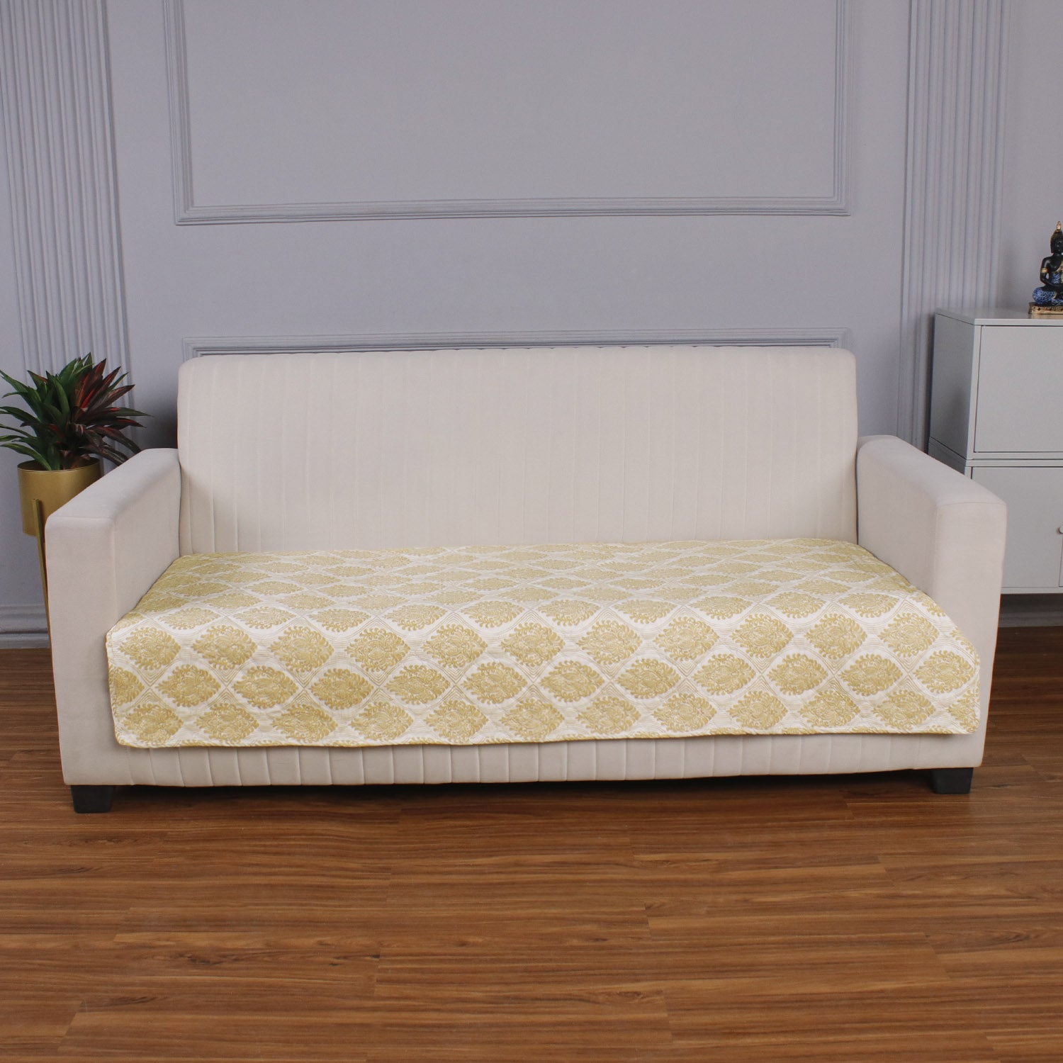 Quilted Sofa Seat Mat Covers for 1/2/3 Seater Sofa, Ogee Ivory