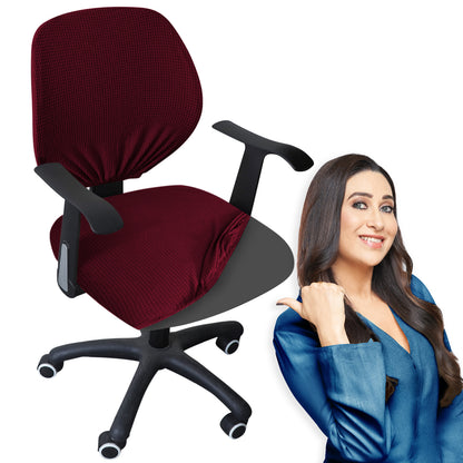 Burgundy Stretchable Jacquard Office Chair Slipcover | Hokipo