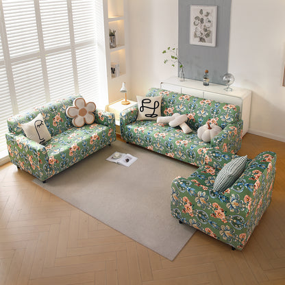 Premium Printed Velvet Sofa Cover 1/2/3 Seaters Fully Covered, Green Victorian Garden