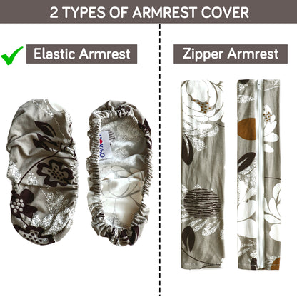 140gsm Printed Armrest Covers for Office Chair (Elastic Style), 1 Pair, Feather Brown Floral