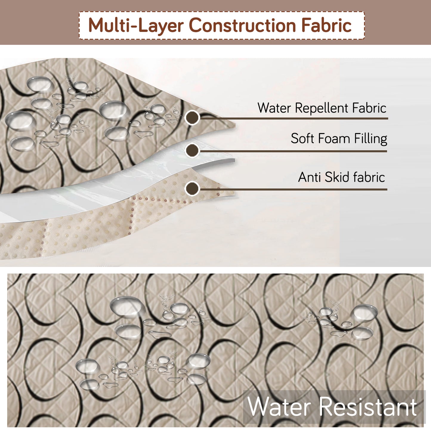 Elira Series Quilted One-Piece L Shape Sofa Cover Mat with Left and Right Chaise, Natural Beige Abstract Art
