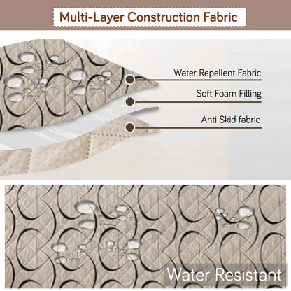 Elira Series Quilted One-Piece L Shape Sofa Cover Mat with Left and Right Chaise, Natural Beige Abstract Art