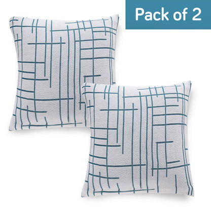 'Crossline Series' Jacquard Cushion Cover Set of 2, Teal Blue