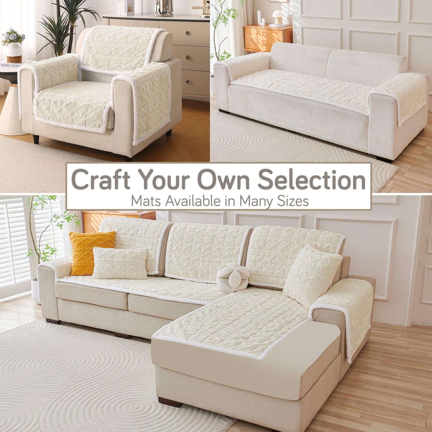 'Italian Caelora' Luxury Jacquard Plush Anti-Slip Sofa Cover Mat - Pearl White