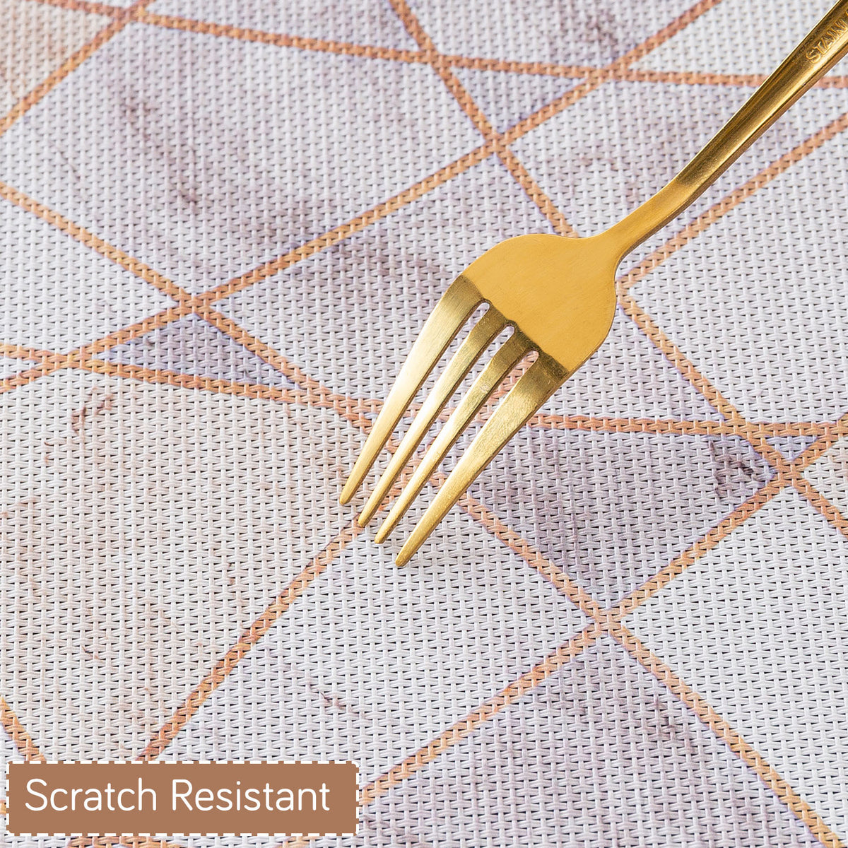 Marble Fusion PVC Mats for Dining Table, Angular Aura - Cream Gold