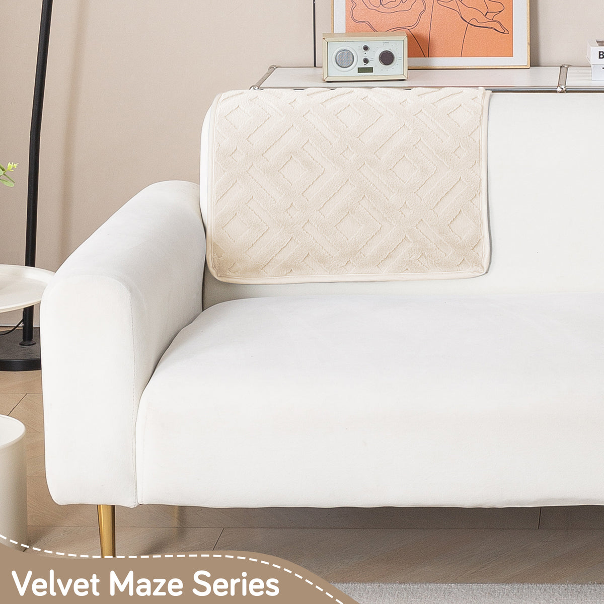 Velvet Maze Sofa Cover Mat, Beige
