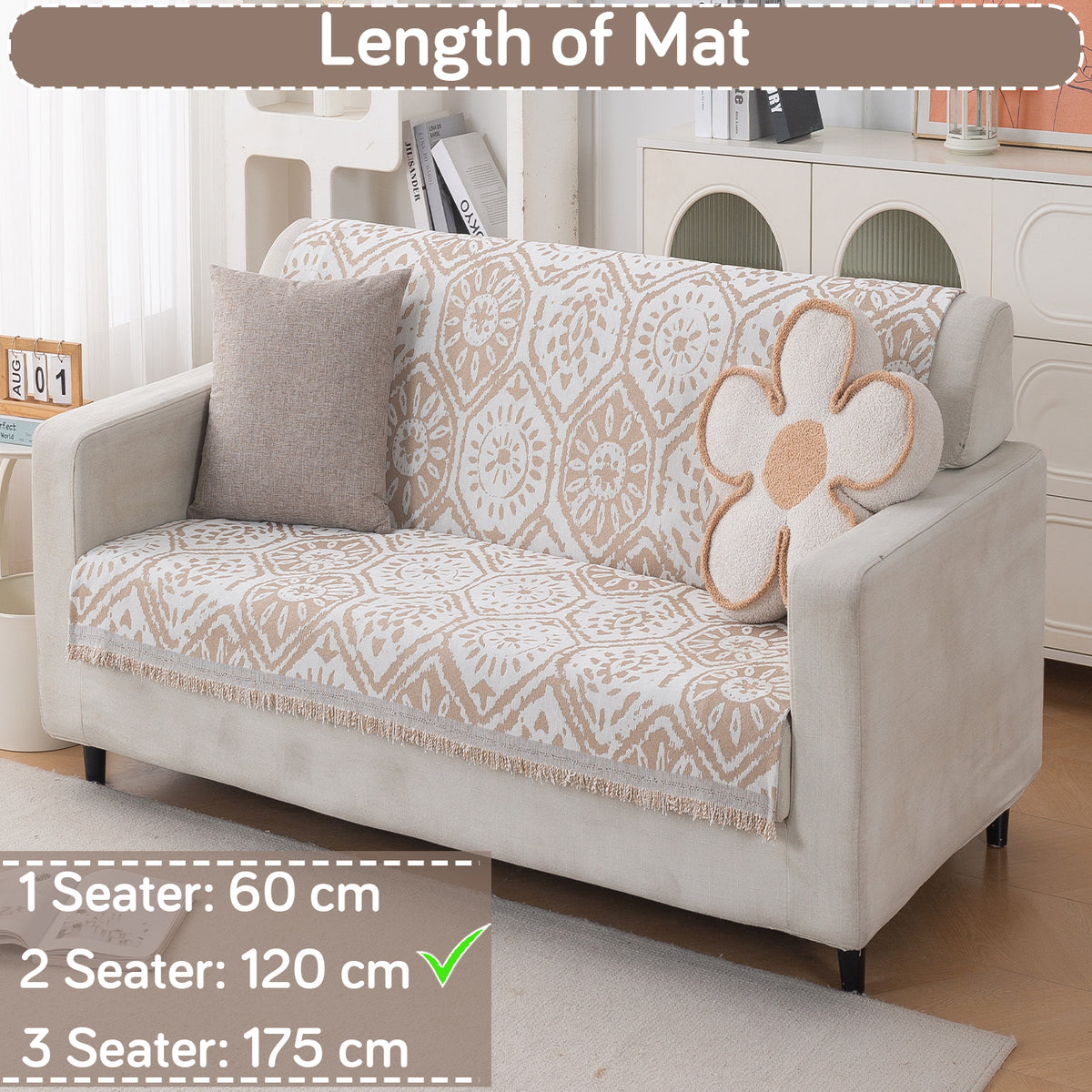 Premium 320 GSM Chenille Sofa Cover 'Serene Abode Series', Boho Floral Tile