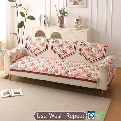 Florentina Series Printed Holland Velvet Sofa Mat - Autumn Cream