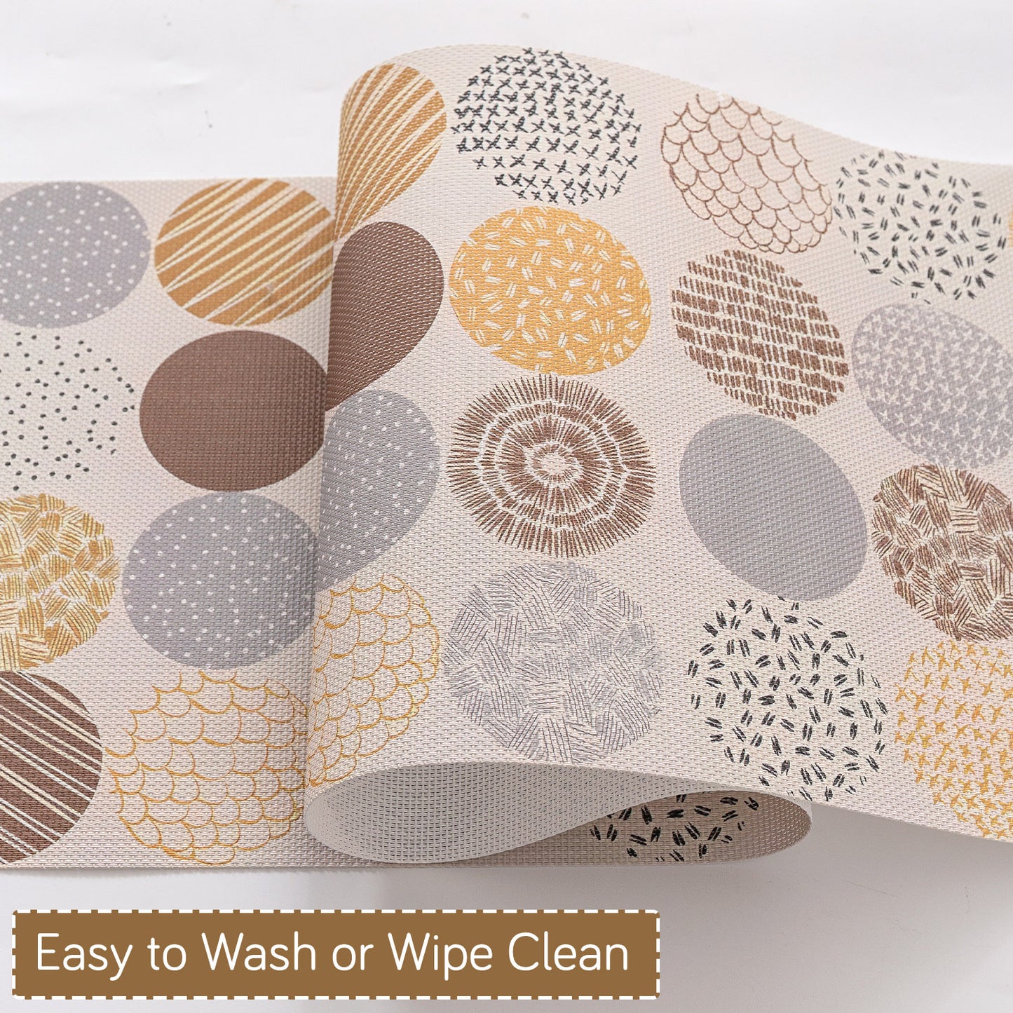 Color Splash PVC Mats for Dining Table, Abstract Circles - Olive Brown