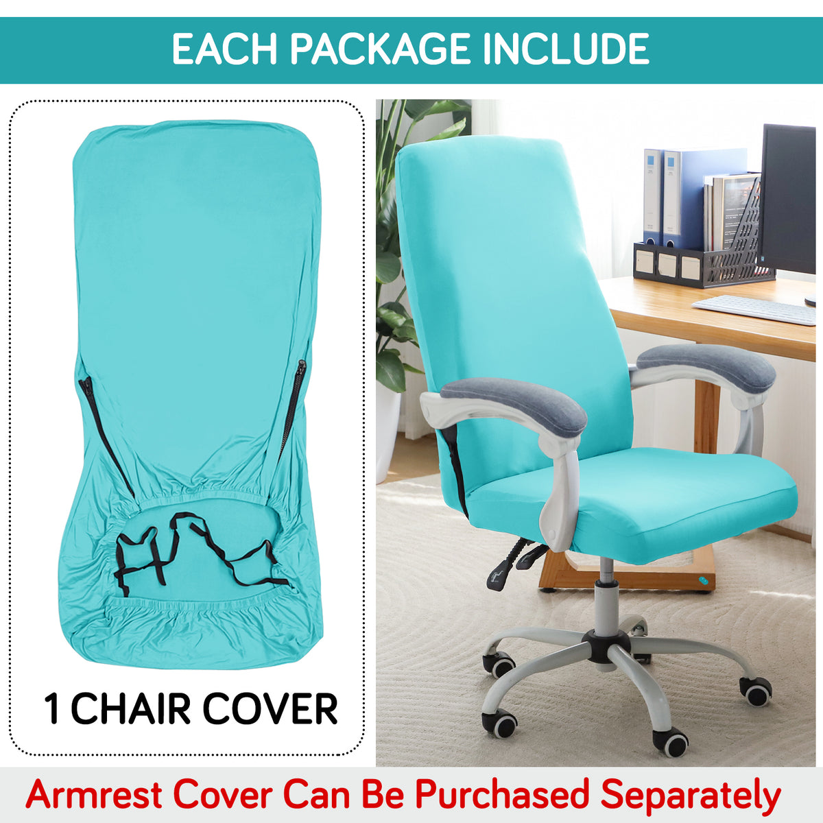 Office Chair Cover for Executive Chair (High-Back) – 140 GSM Stretchable Fabric – Washable & Anti-Slip – Fits Big & Tall Office Chairs, Sky Blue