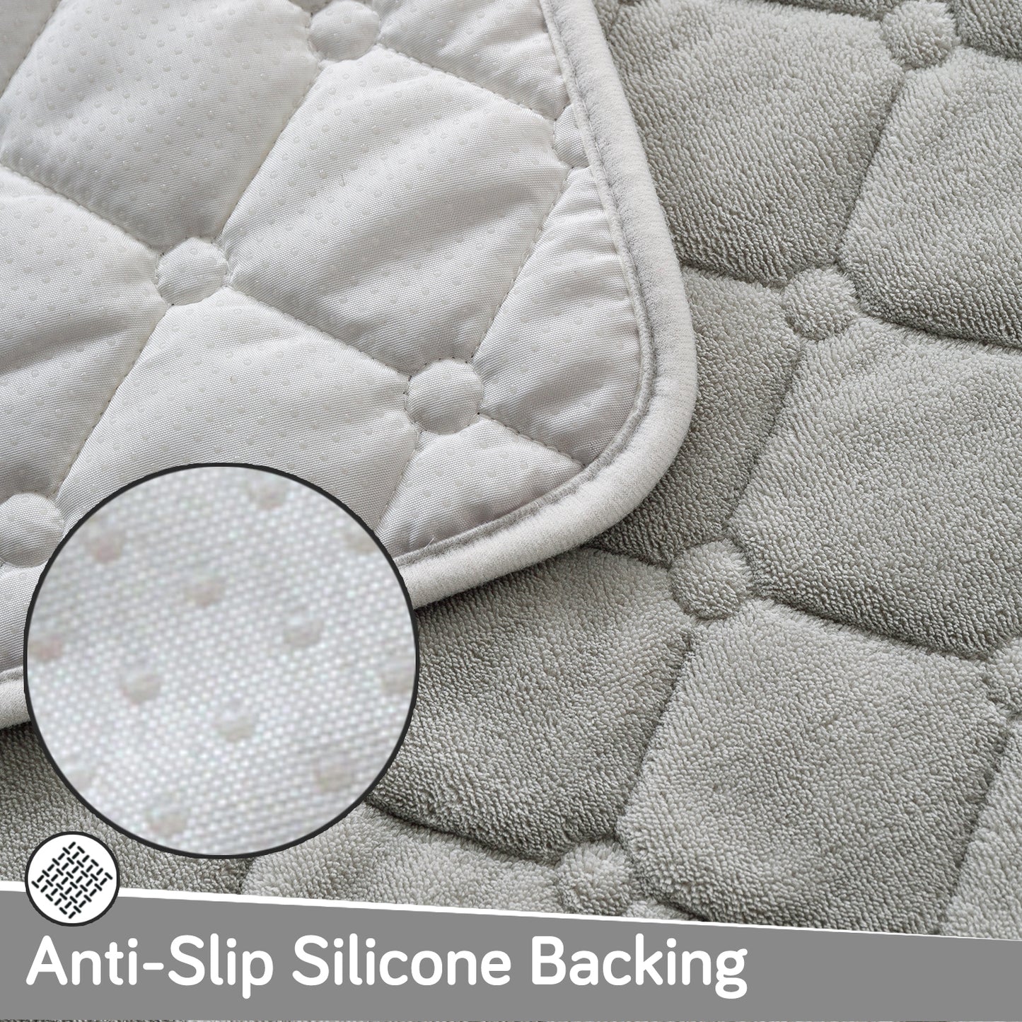 Diamond Tuft Plush Sofa Cover Mat, Mist Grey