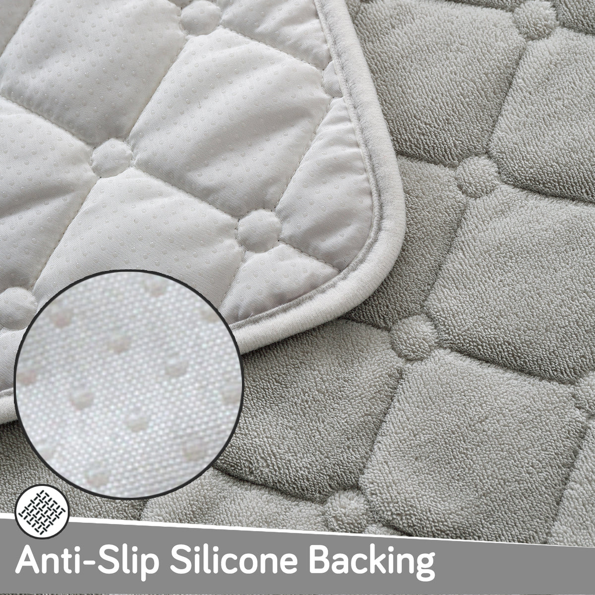 Diamond Tuft Plush Sofa Cover Mat, Mist Grey