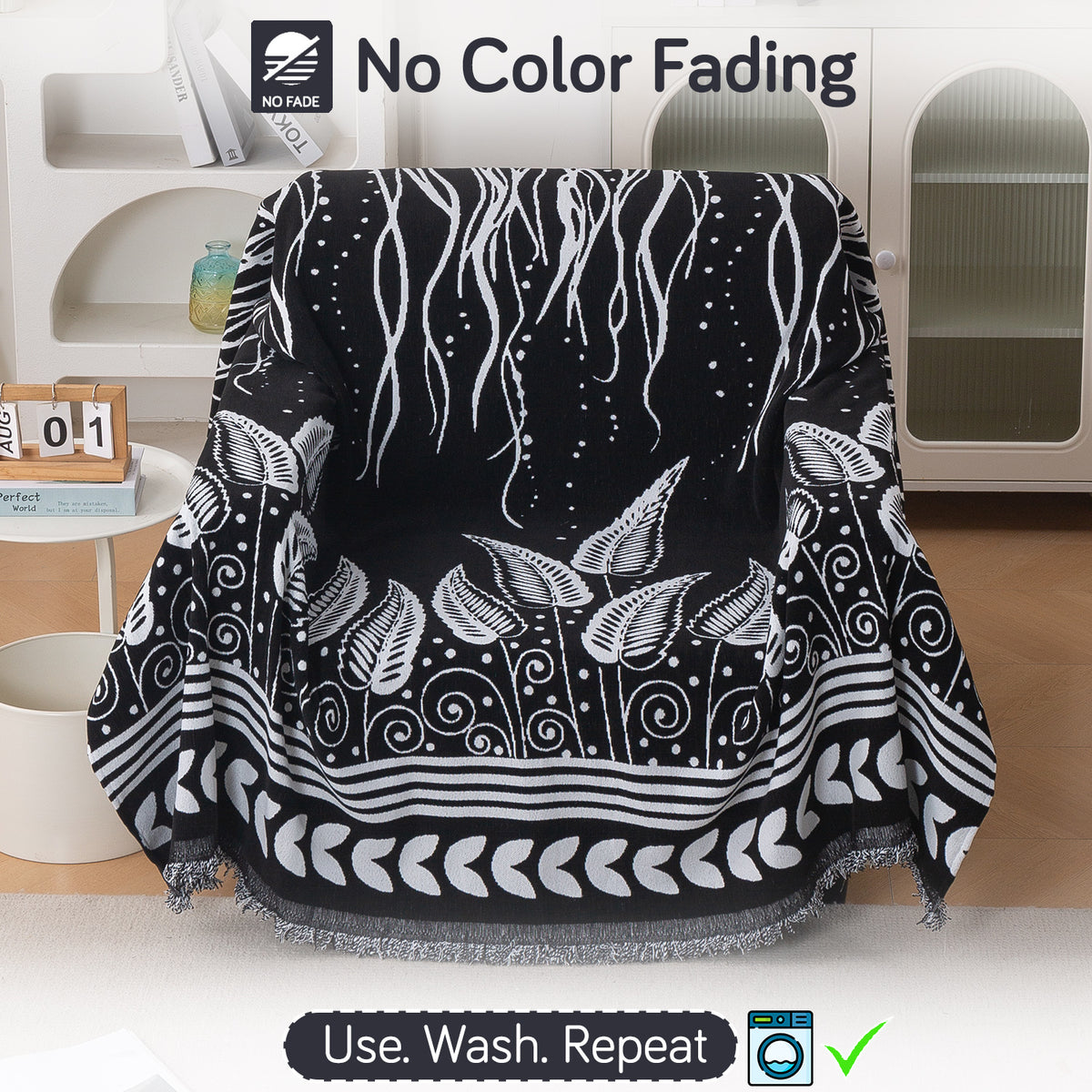Buy Black Fern Tribal Serene Abode Chenille 1 Seater Sofa Throw | HOKIPO