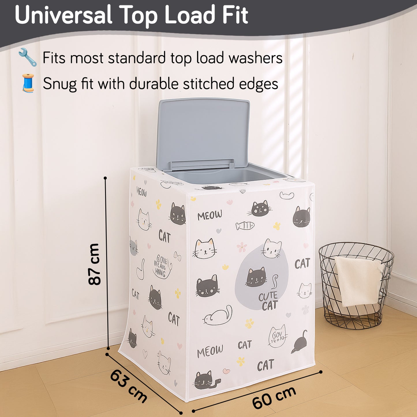 Waterproof Front Load / Top Load Washing Machine Cover | PEVA Dustproof Protective Cover for 6kg, 6.5kg, 7kg & 7.5kg Fully Automatic Machines, Playful Cats