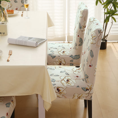 Premium Printed Velvet Dining Chair Cover Set, Buttercream Magnolia Whisper