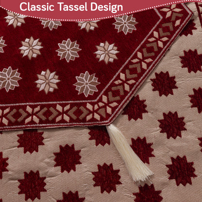 Heritage Weave Premium Jacquard Sofa Cover Set with Tassels -  Crimson Red