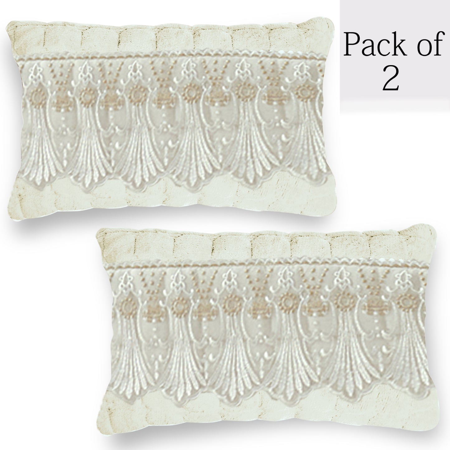 Premium Milk Velvet Sofa Cushion Cover with Lace Design, Pearl White