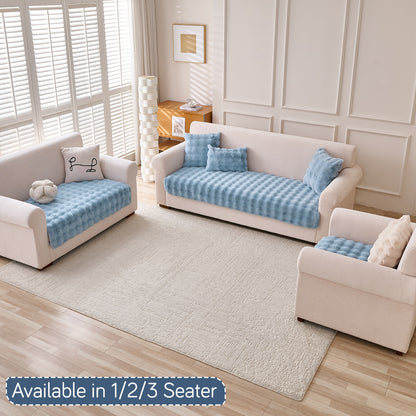 Premium Faux Rabbit Fur Anti Slip Sofa Mat for 1/2/3 Seater, Charm Blue