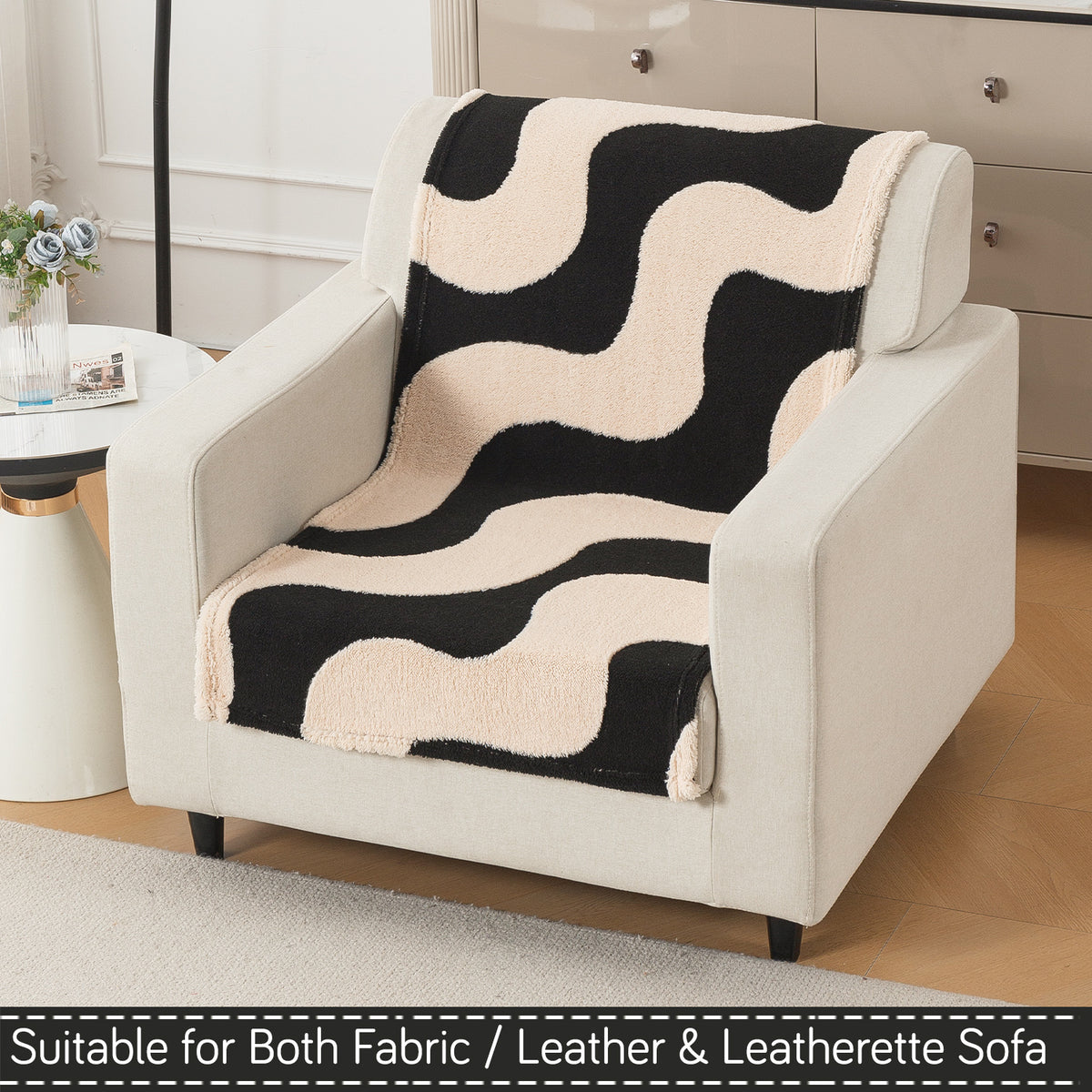'Noirea Series' Plush Sofa Cover for Seat & Back, Wavy Stripe