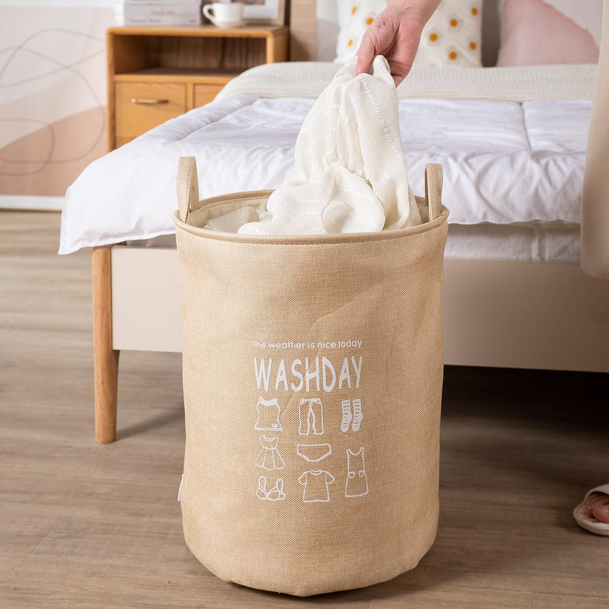 Folding Laundry Basket for Clothes, 43L - Beige