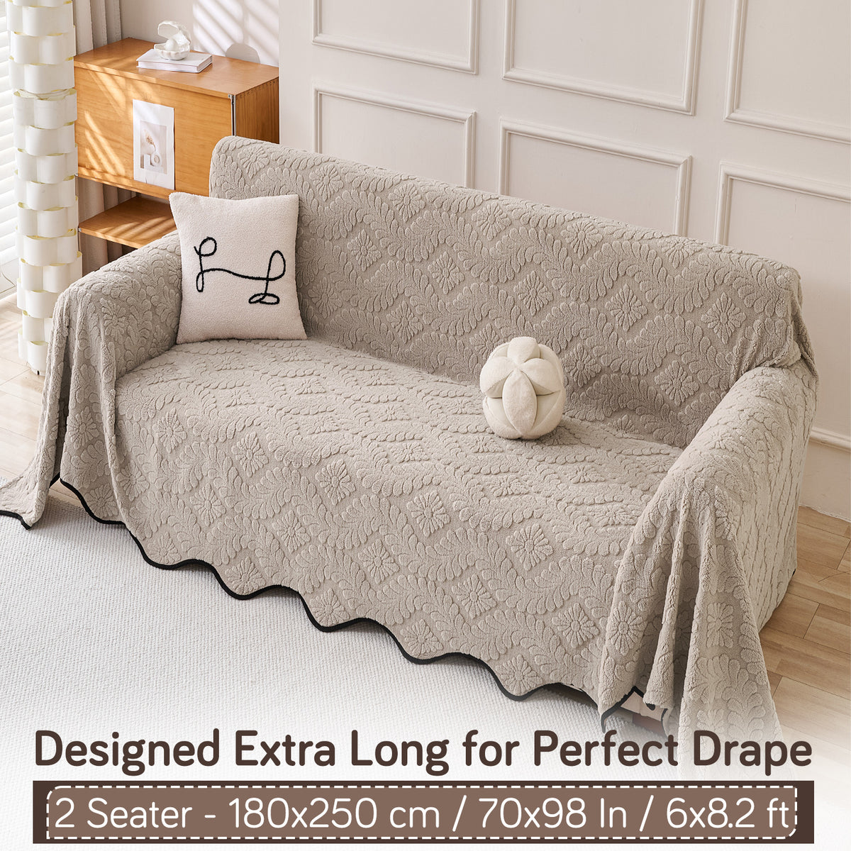 Buy Soft Brown Colour Wavy Petal Crest Series Plush Sofa Throw – 2 Seater Sofas | HOKIPO