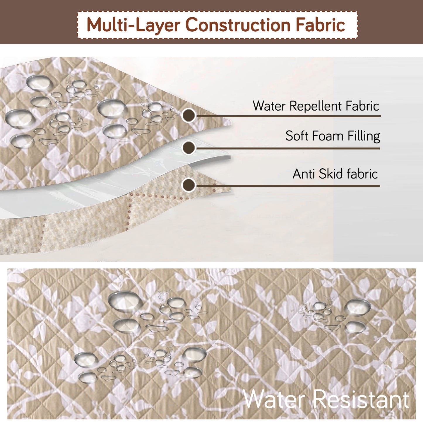 Elira Series Quilted One-Piece L Shape Sofa Cover Mat with Left and Right Chaise, Buff Brown Sillehoute Floral