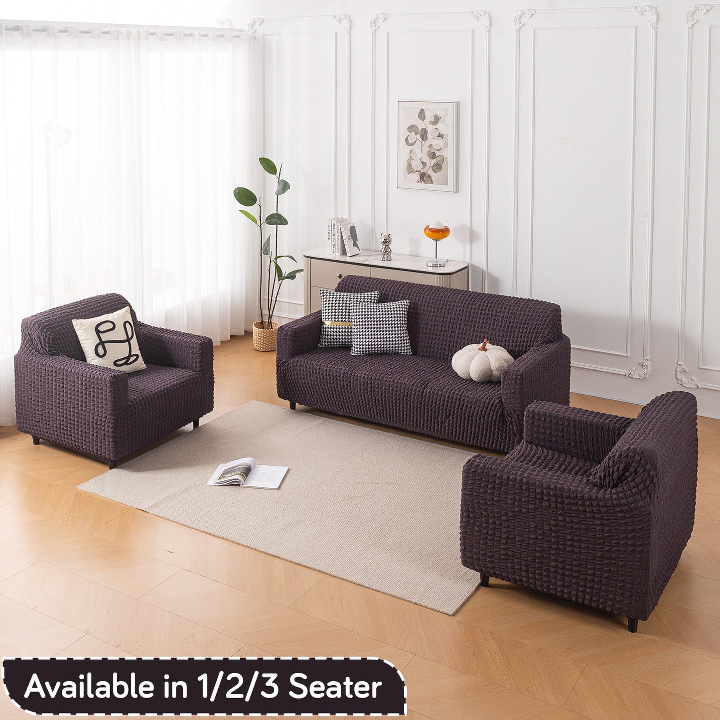 Aria Nova Elastic 280 GSM Stretchable Bubble Sofa Cover, Light Grey
