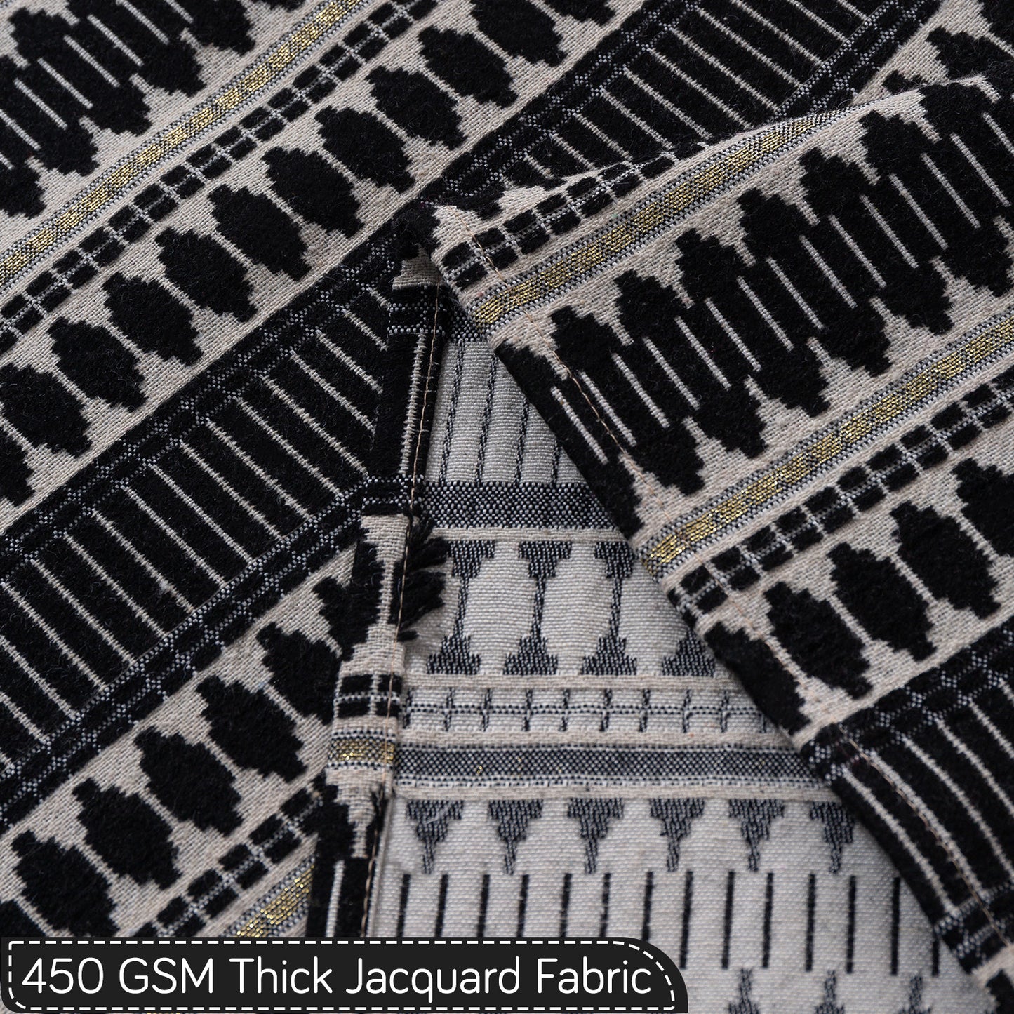 Artisan Boho Series 5-Seater Sofa Cover with Tassels (3+1+1), Charcoal Black